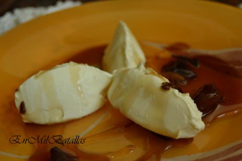 Quenelles de queso y agridulce de trompeta amarilla