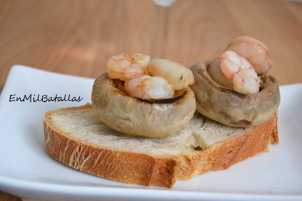 Champiñones rellenos de gambas - En Mil Batallas