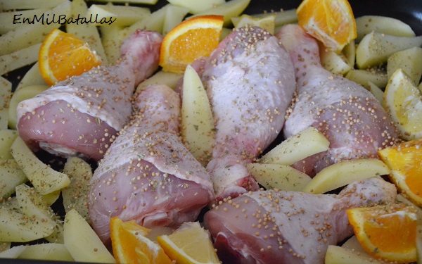 Pollo con patatas gajo al horno - En Mil Batallas