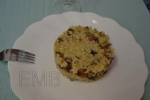 Arroz con champiñones y jamón