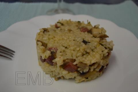 Arroz con champiñones y jamón