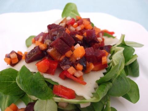 Milhojas de ensalada de pasta