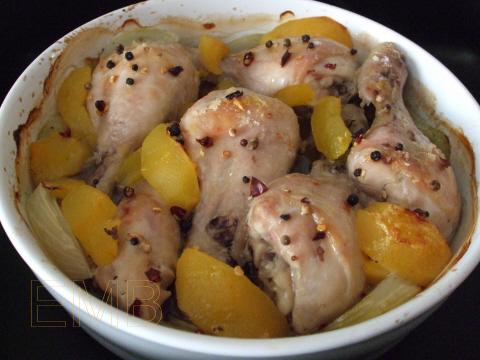 pollo asado con melocotones