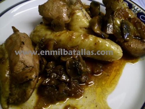 Pollo de corral al Oporto con Champiñones