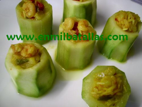 Tronquitos de calabacín rellenos de gambas