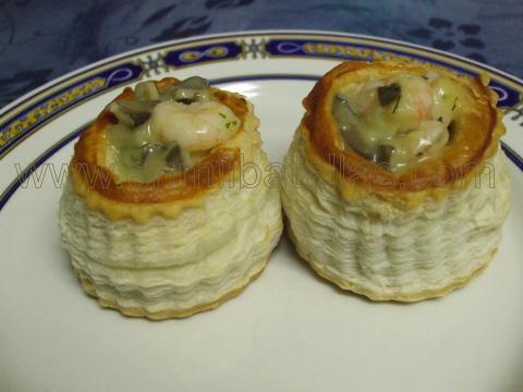 Vols-au-vent de setas y gambas