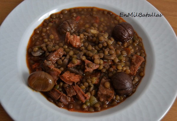 Lentejas con castañas y setas - En Mil Batallas