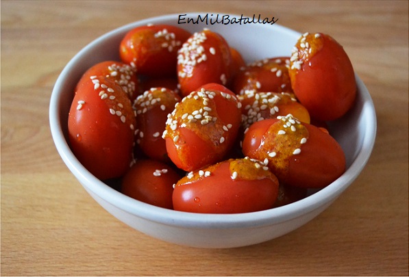 Tomatitos cherry aliñados para aperitivo - En Mil Batallas