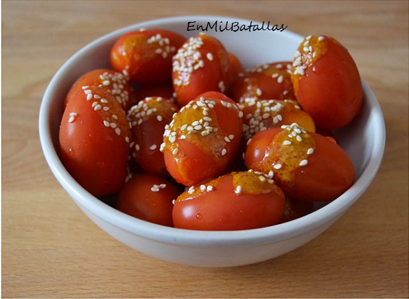 Tomatitos cherry aliñados para aperitivo - En Mil Batallas