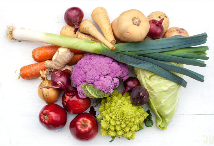 Puerro, calabaza, zanahoria, berza, romanesco y otras verduras de invierno